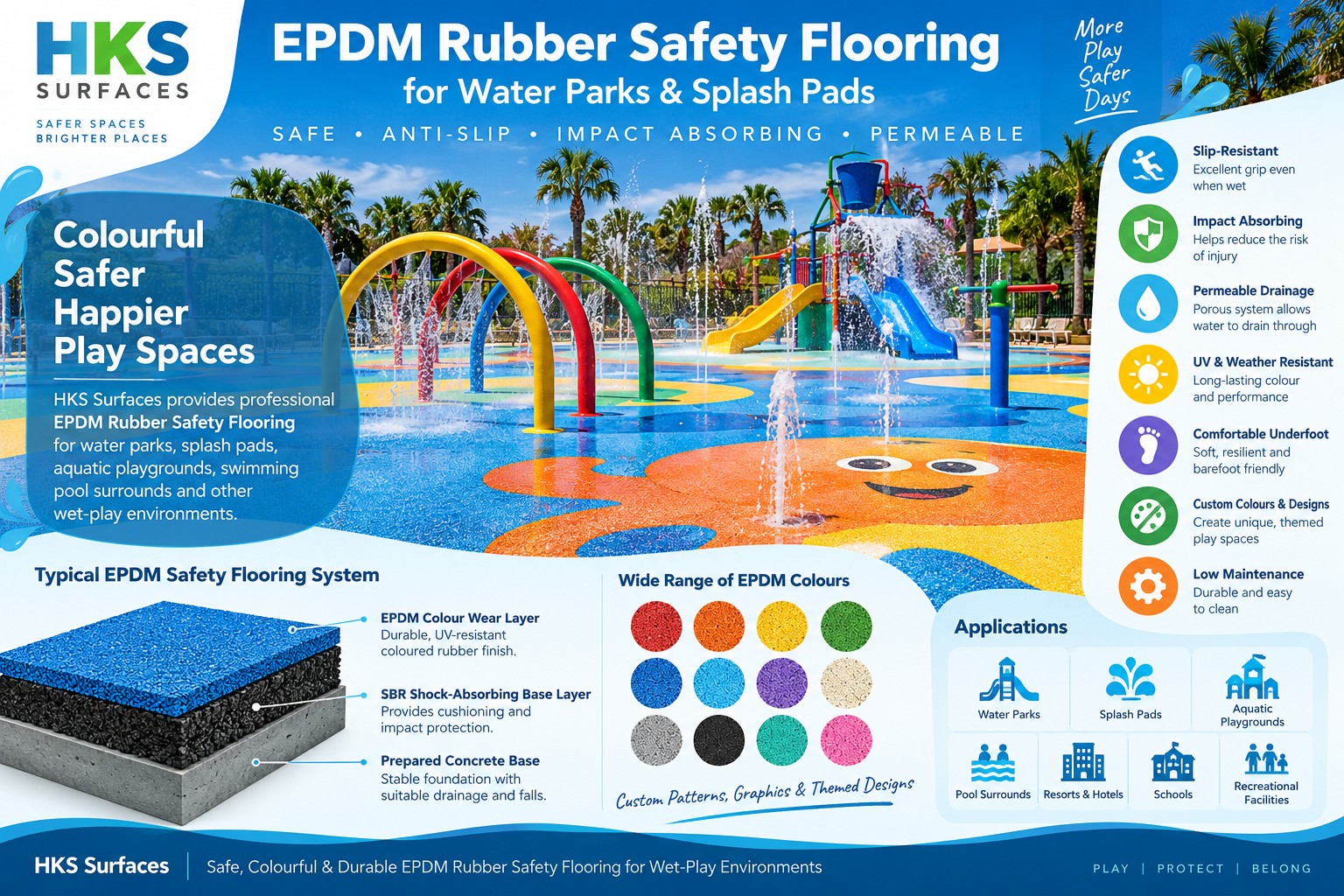 EPDM Rubber Safety Flooring for Water Parks & Splash Pads